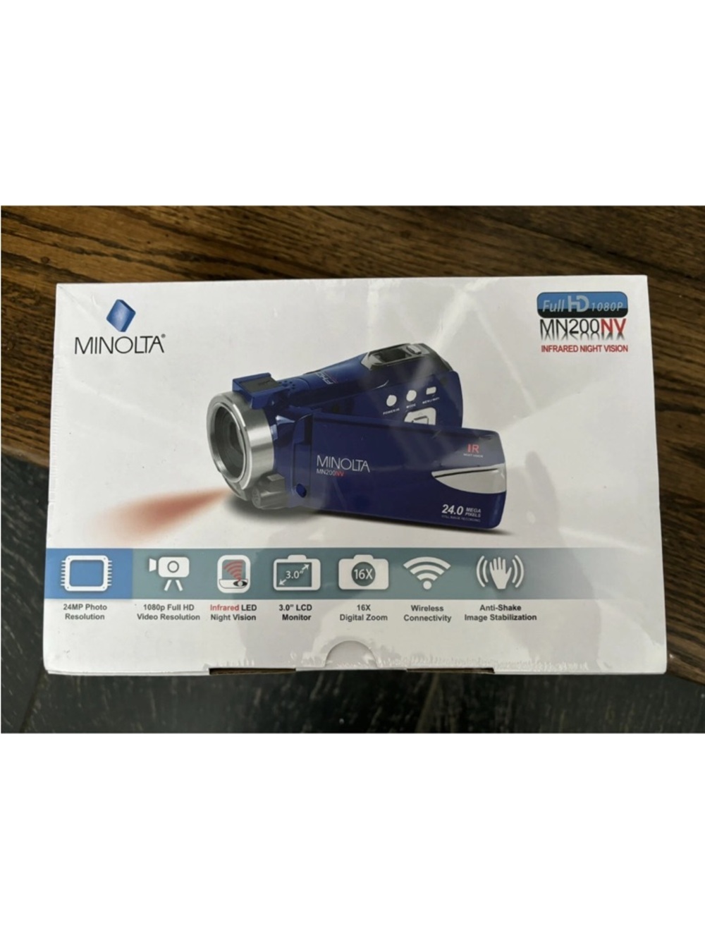 Minolta Blue Full HD Camcorder with 24MP Photo and 16x Zoom